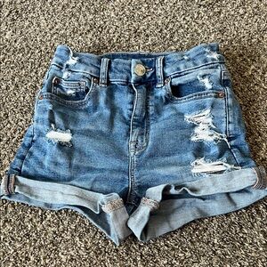 American Eagle Outfitters Distressed Blue Jean Shorts High Rise